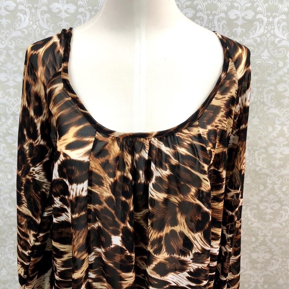 Show Me Your Mumu Small NWT Womens Brown Black Leopard Sheer Popover Blouse - Picture 2 of 6